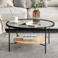 Contemporary 3 Legs Glass with Storage Shelf Round Single Coffee Table Wood-Black Clearhalo 'Coffee & Accent Tables' 'Coffee Tables' 'coffee_tables' 'furn' 'furn_coffee_tables' 'Furniture' 'Living Room Furniture' 6099539