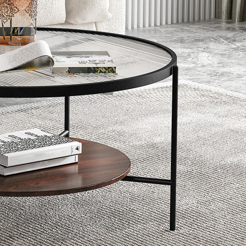 Contemporary 3 Legs Glass with Storage Shelf Round Single Coffee Table Clearhalo 'Coffee & Accent Tables' 'Coffee Tables' 'coffee_tables' 'furn' 'furn_coffee_tables' 'Furniture' 'Living Room Furniture' 6099544