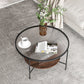 Contemporary 3 Legs Glass with Storage Shelf Round Single Coffee Table Walnut+Black Clearhalo 'Coffee & Accent Tables' 'Coffee Tables' 'coffee_tables' 'furn' 'furn_coffee_tables' 'Furniture' 'Living Room Furniture' 6099546