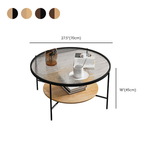 保管棚付きコンテンポラリー3脚ガラスラウンドシングルコーヒーテーブル