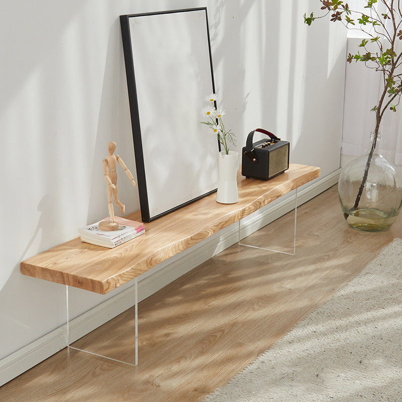 Scandinavian Rectangle Coffee Table with Solid Wood Top and 2 Acrylic Legs Clearhalo 'Coffee & Accent Tables' 'Coffee Tables' 'coffee_tables' 'furn' 'furn_coffee_tables' 'Furniture' 'Living Room Furniture' 6099584