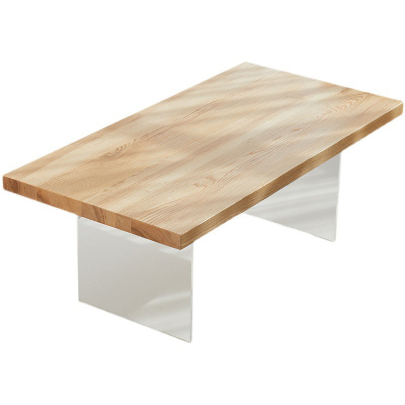 Scandinavian Rectangle Coffee Table with Solid Wood Top and 2 Acrylic Legs Clearhalo 'Coffee & Accent Tables' 'Coffee Tables' 'coffee_tables' 'furn' 'furn_coffee_tables' 'Furniture' 'Living Room Furniture' 6099585