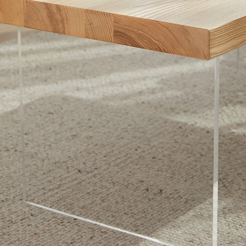 Scandinavian Rectangle Coffee Table with Solid Wood Top and 2 Acrylic Legs Clearhalo 'Coffee & Accent Tables' 'Coffee Tables' 'coffee_tables' 'furn' 'furn_coffee_tables' 'Furniture' 'Living Room Furniture' 6099586