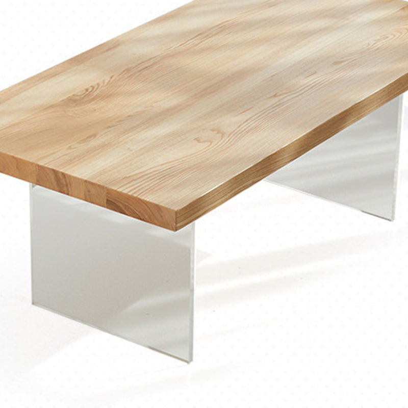 Scandinavian Rectangle Coffee Table with Solid Wood Top and 2 Acrylic Legs Clearhalo 'Coffee & Accent Tables' 'Coffee Tables' 'coffee_tables' 'furn' 'furn_coffee_tables' 'Furniture' 'Living Room Furniture' 6099589
