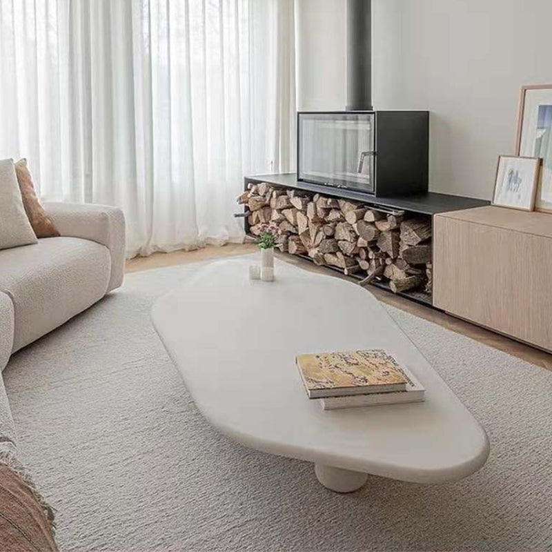 Wooden 3 Legs Coffee Table Scandinavian Style Coffee Table in White 55"L x 27.5"W x 14"H Clearhalo 'Coffee & Accent Tables' 'Coffee Tables' 'coffee_tables' 'furn' 'furn_coffee_tables' 'Furniture' 'Living Room Furniture' 6099609