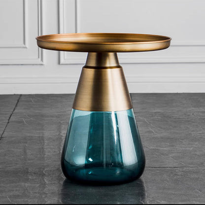 Mid-Century Modern Pedestal Glass Round Storage Single Coffee Table 19.7"L x 19.7"W x 19.7"H Blue Clearhalo 'Coffee & Accent Tables' 'Coffee Tables' 'coffee_tables' 'furn' 'furn_coffee_tables' 'Furniture' 'Living Room Furniture' 6099634