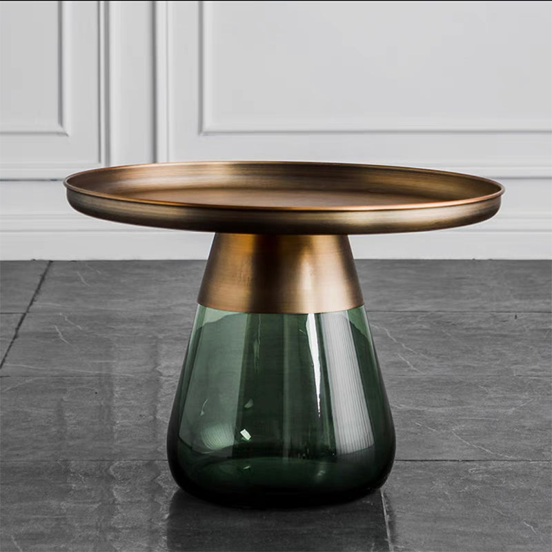 Mid-Century Modern Pedestal Glass Round Storage Single Coffee Table 24"L x 24"W x 16.5"H Green Clearhalo 'Coffee & Accent Tables' 'Coffee Tables' 'coffee_tables' 'furn' 'furn_coffee_tables' 'Furniture' 'Living Room Furniture' 6099636