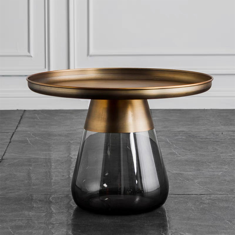 Mid-Century Modern Pedestal Glass Round Storage Single Coffee Table 24"L x 24"W x 16.5"H Grey Clearhalo 'Coffee & Accent Tables' 'Coffee Tables' 'coffee_tables' 'furn' 'furn_coffee_tables' 'Furniture' 'Living Room Furniture' 6099639
