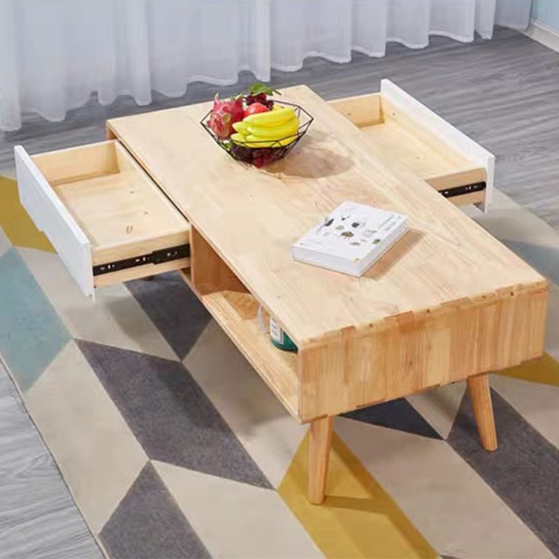 Mesa de centro individual rectangular de madera maciza contemporánea con estante de almacenamiento
