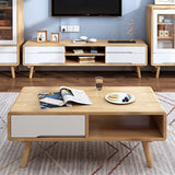 Contemporary with Storage Shelf Solid Wood Rectangular Single Coffee Table
