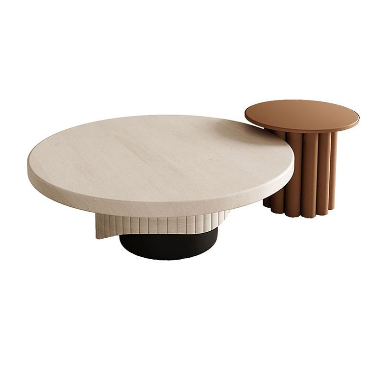Contemporary Cocktail Table Pedestal Solid Wood Round Coffee Table 27.5"L x 27.5"W x 14"H + 20"L x 20"W x 16"H Black-Brown Clearhalo 'Coffee & Accent Tables' 'Coffee Tables' 'coffee_tables' 'furn' 'furn_coffee_tables' 'Furniture' 'Living Room Furniture' 6099685