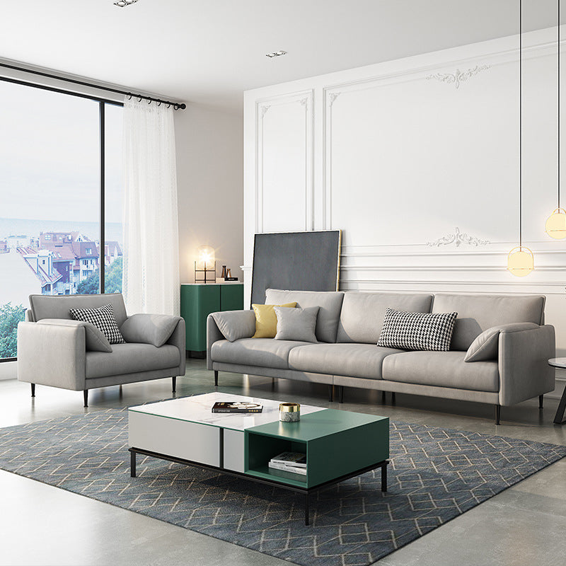 フェイクレザークッションソファコンテンポラリーピロートップアーム標準ソファ