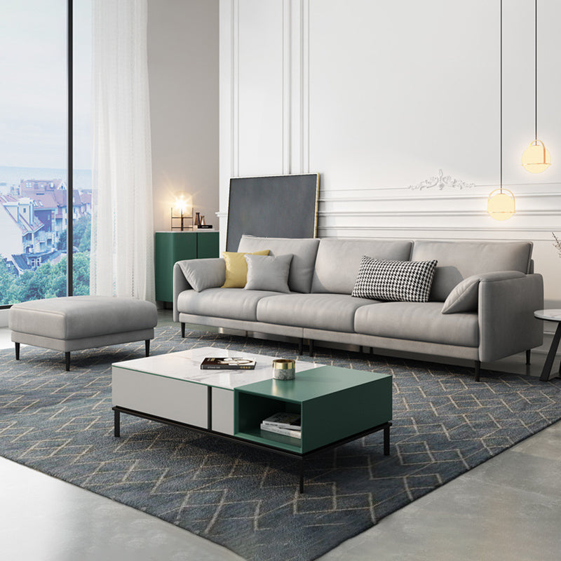 フェイクレザークッションソファコンテンポラリーピロートップアーム標準ソファ