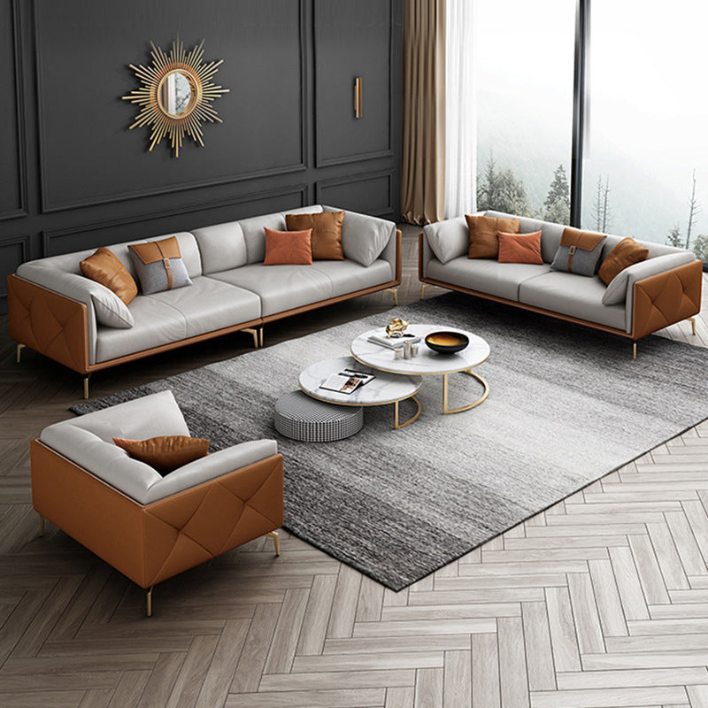 現代的な本物の革枕トップアームソファクッション標準ソファ