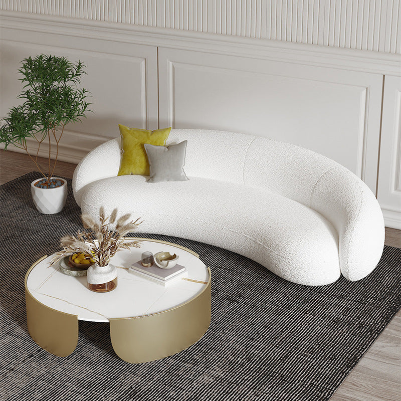 Contemporary White Curved Sofa 29.52" High Sloped Armed Sofa