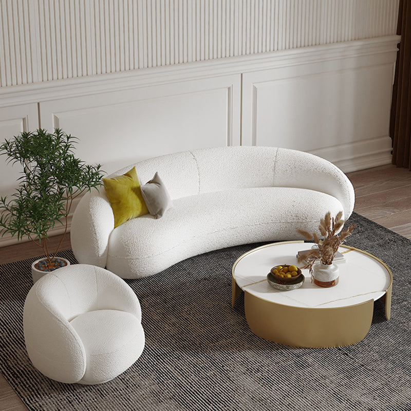 Contemporary White Curved Sofa 29.52" High Sloped Armed Sofa