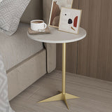 Modern Round Slate Side Table Pedestal Corner Table for Living Room