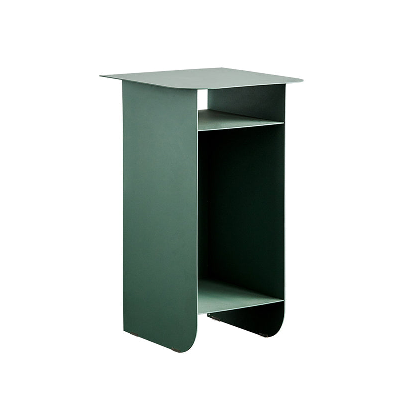 Mid-Century Rectangular Side Table Sled End Table with Shelves