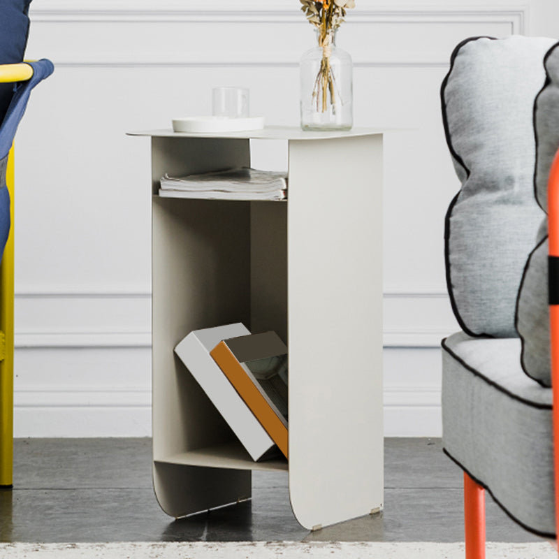 Mid-Century Rectangular Side Table Sled End Table with Shelves