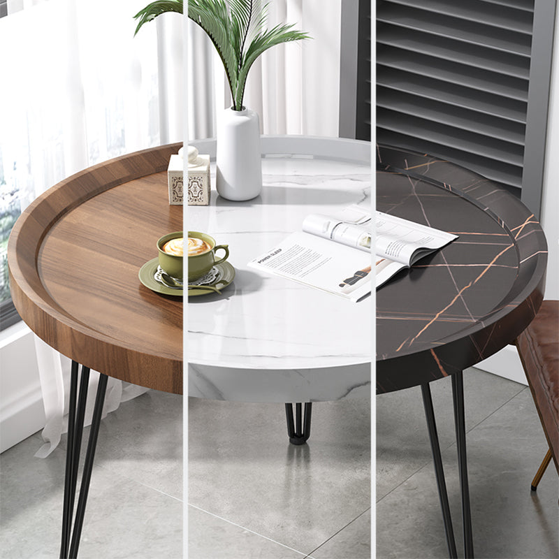 Open Shelf Tray Top Coffee Table Wood Round Coffee Table Minimalist