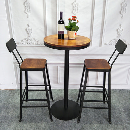 Table de salle à manger de bar en bois Table de cocktail industrielle à hauteur de bar avec base en métal