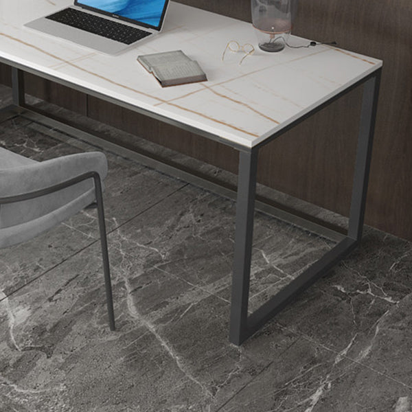 Marble H-Shape Writing Desk Mirrored with Black Metal Legs Home or Office Desk Clearhalo 'furn' 'furn_office_desk' 'Furniture' 'Office Desks' 'Office Furniture' 'office_desk' 6100781