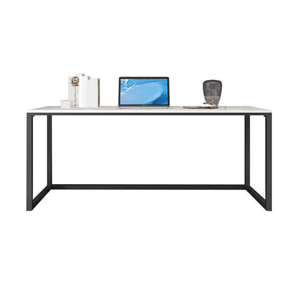 Marble H-Shape Writing Desk Mirrored with Black Metal Legs Home or Office Desk 70.9"L x 35.4"W x 29.5"H Clearhalo 'furn' 'furn_office_desk' 'Furniture' 'Office Desks' 'Office Furniture' 'office_desk' 6100782