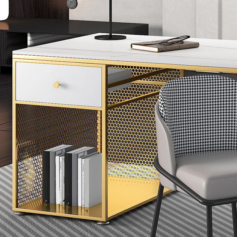 Glam Marble Mirrored Office Desk Pedestal 1-drawer Writing Desk Clearhalo 'furn' 'furn_office_desk' 'Furniture' 'Office Desks' 'Office Furniture' 'office_desk' 6100813