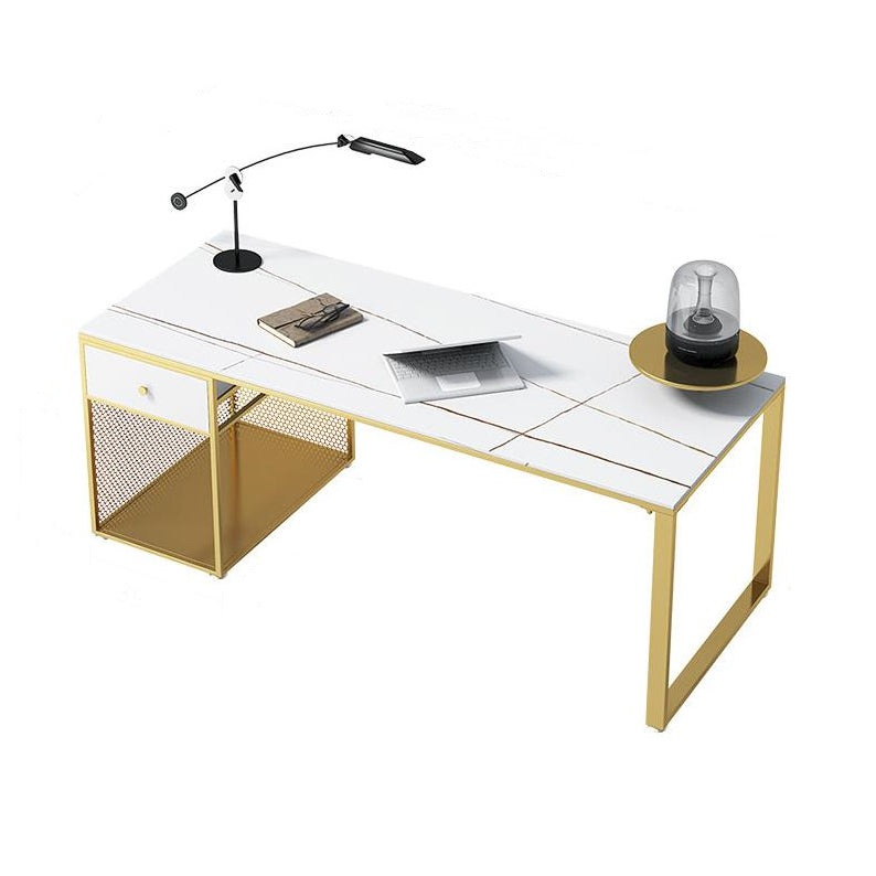 Glam Marble Mirrored Office Desk Pedestal 1-drawer Writing Desk White Clearhalo 'furn' 'furn_office_desk' 'Furniture' 'Office Desks' 'Office Furniture' 'office_desk' 6100814