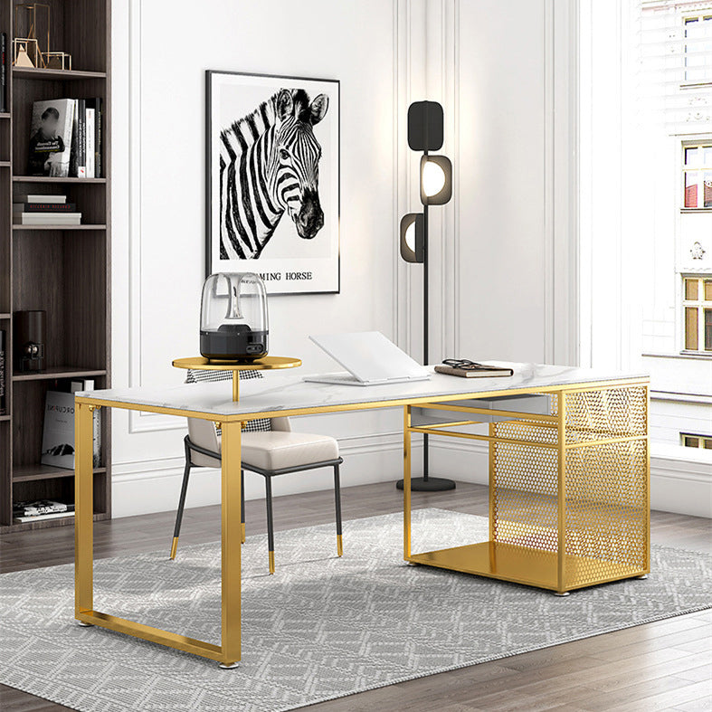 Glam Marble Mirrored Office Desk Pedestal 1-drawer Writing Desk Clearhalo 'furn' 'furn_office_desk' 'Furniture' 'Office Desks' 'Office Furniture' 'office_desk' 6100816
