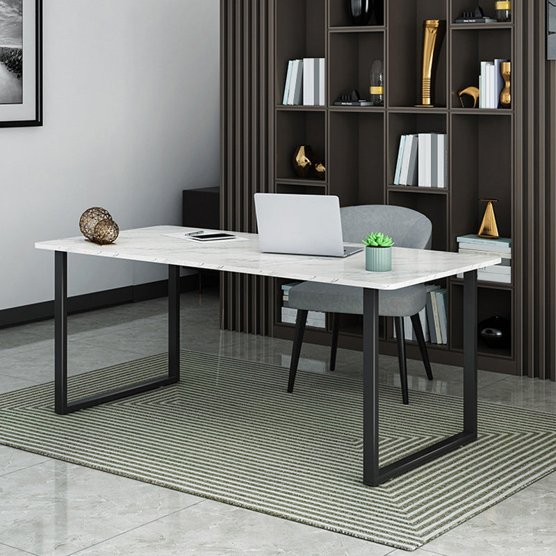 Rectangular Office Desk with Metal Legs Marble Mirrored Writing Desk 78.7"L x 31.5"W x 29.5"H Clearhalo 'furn' 'furn_office_desk' 'Furniture' 'Office Desks' 'Office Furniture' 'office_desk' 6100848