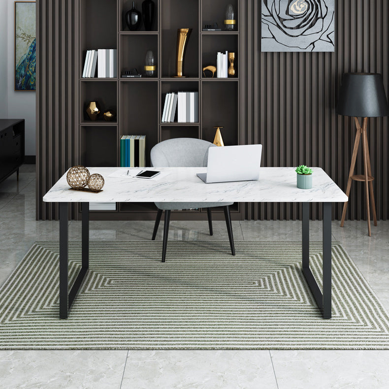 Rectangular Office Desk with Metal Legs Marble Mirrored Writing Desk 55.1"L x 27.6"W x 29.5"H Clearhalo 'furn' 'furn_office_desk' 'Furniture' 'Office Desks' 'Office Furniture' 'office_desk' 6100849