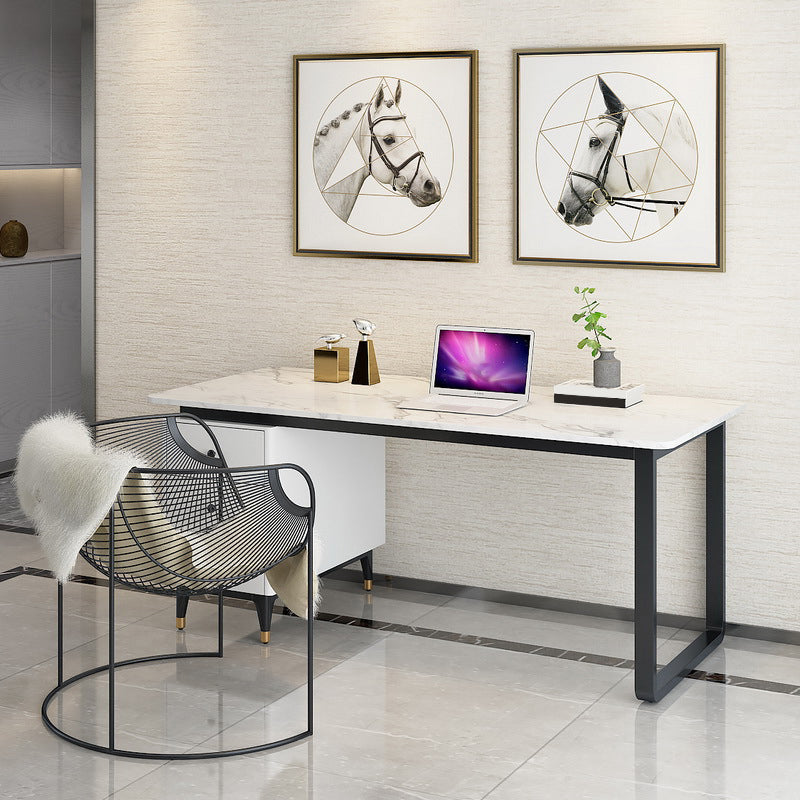 Glam White Marble Writing Desk with 3-Drawer Rectangular Office Desk Black Clearhalo 'furn' 'furn_office_desk' 'Furniture' 'Office Desks' 'Office Furniture' 'office_desk' 6100932