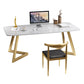 Glam Marble Rectangular Office Desk with Metal Legs White Writing Desk