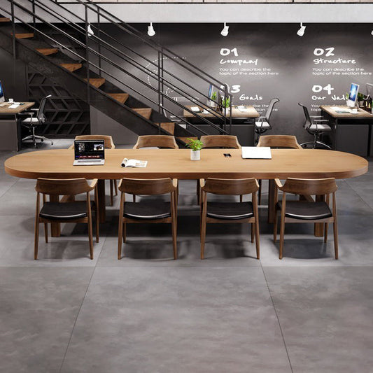 Brown Contemporary Office Desk Solid Wood Oval Pine Writing Desk Clearhalo 'furn' 'furn_office_desk' 'Furniture' 'Office Desks' 'Office Furniture' 'office_desk' 6101039