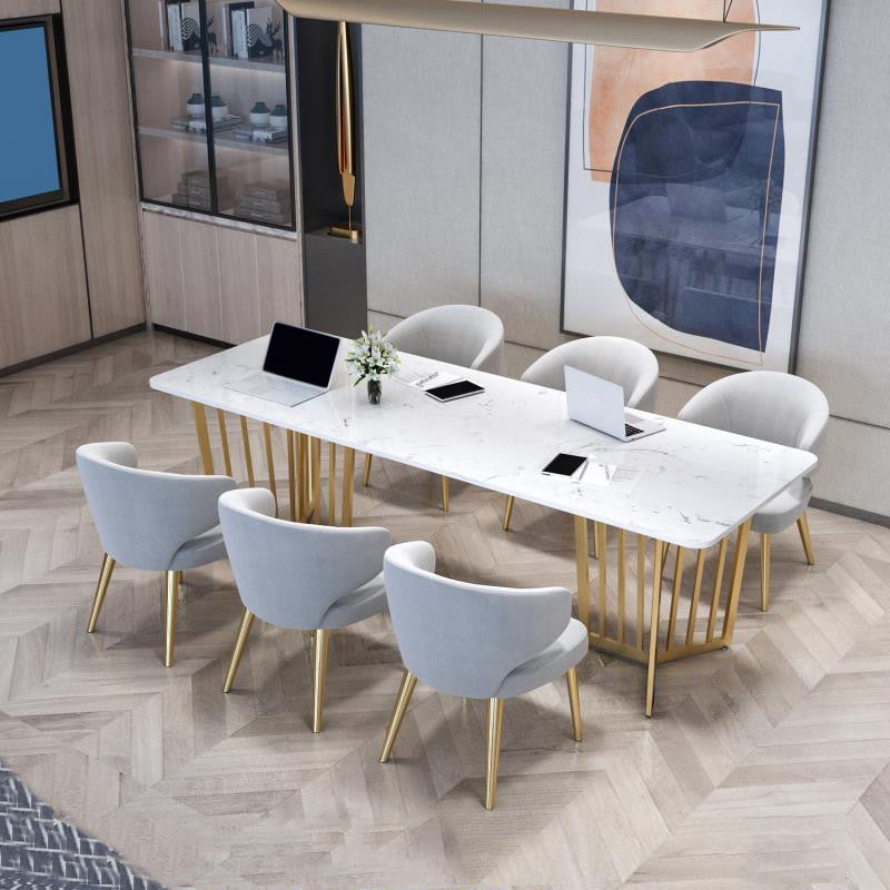 White Glam Office Desk Marble Home Writing Desk met metalen benen