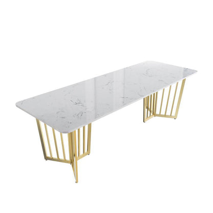 White Glam Office Desk Marble Home Writing Desk met metalen benen