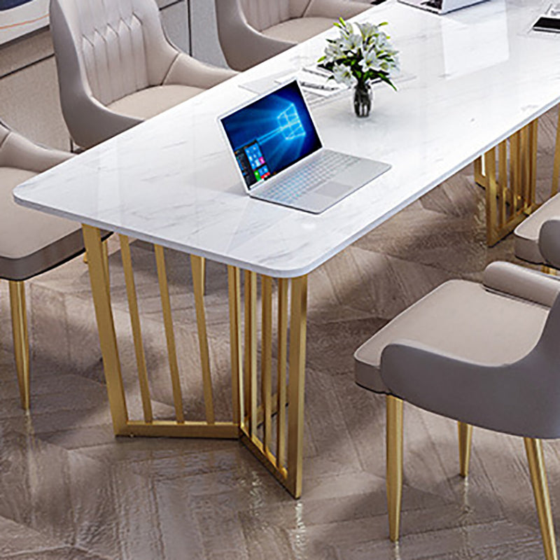 White Glam Office Desk Marble Home Writing Desk met metalen benen