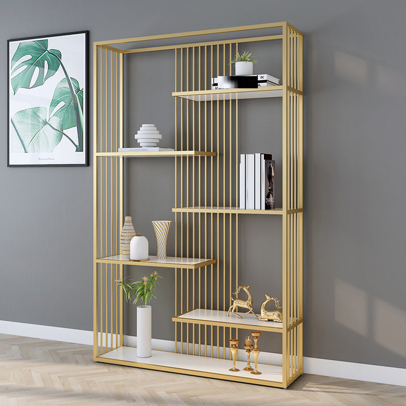 Gold and Black Etagere Book Shelf Vertical Open Home Bookshelf with 6 Shelves 59.1"L x 11.8"W x 78.7"H Gold Clearhalo 'Bookcases' 'furn' 'furn_bookcases' 'Furniture' 'Office Furniture' 6101605