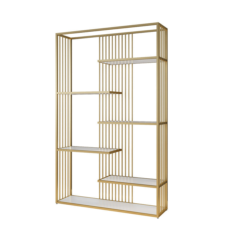 Gold and Black Etagere Book Shelf Vertical Open Home Bookshelf with 6 Shelves 59.1"L x 11.8"W x 70.9"H Gold Clearhalo 'Bookcases' 'furn' 'furn_bookcases' 'Furniture' 'Office Furniture' 6101606