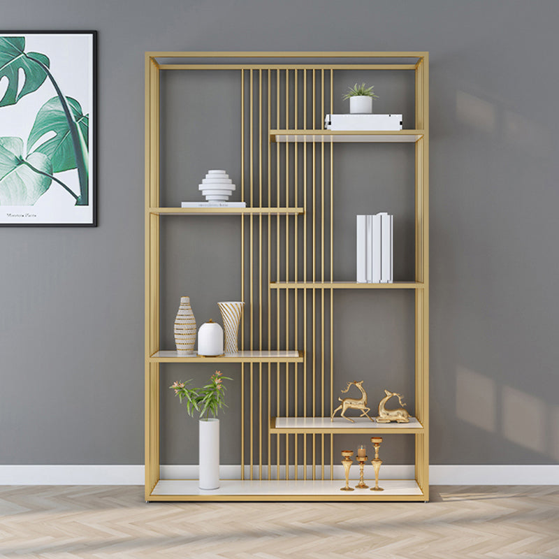 Gold and Black Etagere Book Shelf Vertical Open Home Bookshelf with 6 Shelves 47"L x 12"W x 79"H Gold Clearhalo 'Bookcases' 'furn' 'furn_bookcases' 'Furniture' 'Office Furniture' 6101608