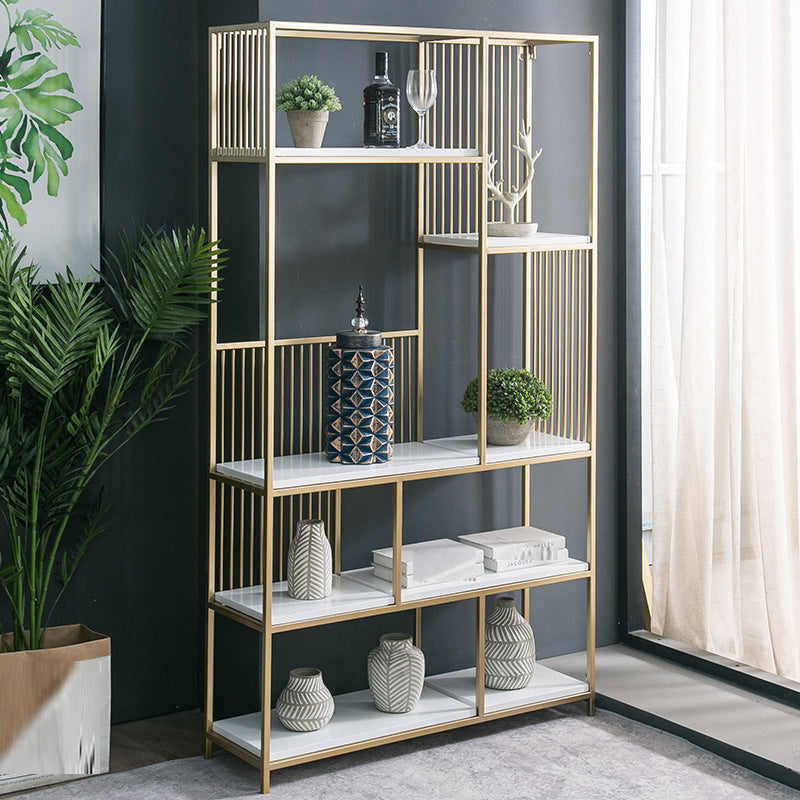 Glam Vertical Open Book Shelf Metal Etagere Shelf Bookcase for Office 39.4"L x 11.8"W x 70.9"H Gold Clearhalo 'Bookcases' 'furn' 'furn_bookcases' 'Furniture' 'Office Furniture' 6101626