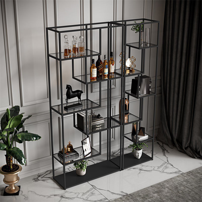 Gouden en zwarte verticale plank boekenkast metalen huis open boekplank met planken