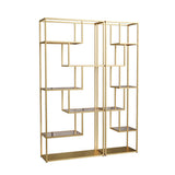 Gouden en zwarte verticale plank boekenkast metalen huis open boekplank met planken