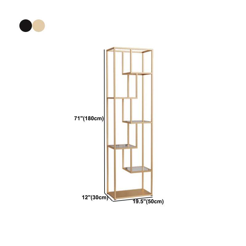 Gouden en zwarte verticale plank boekenkast metalen huis open boekplank met planken