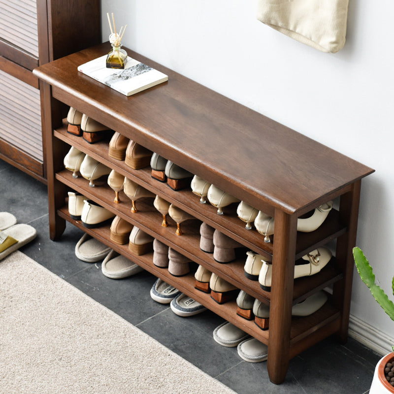 Contemporary Seating Bench Solid Wood Rectangle Bench with Storage 39.5"L x 12"W x 22"H Nut-Brown Clearhalo 'Benches' 'Chairs & Seating' 'furn' 'furn_benches' 'Furniture' 'Living Room Furniture' 6101932