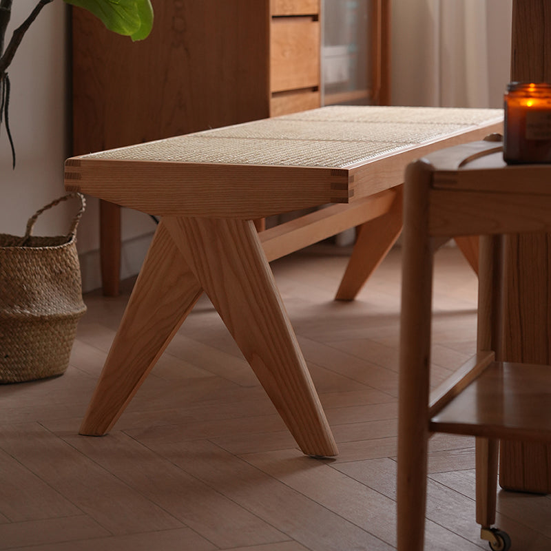 Rectangle 17.7" Wide Seating Bench Solid Wood Entryway Bench in Oak Clearhalo 'Benches' 'Chairs & Seating' 'furn' 'furn_benches' 'Furniture' 'Living Room Furniture' 6101985