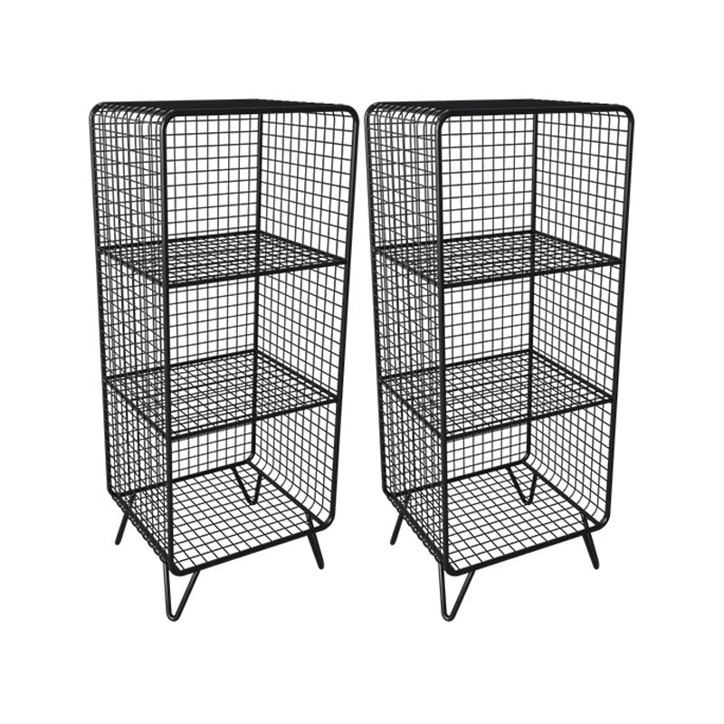 Modern Metal Bedside Cabinet Open Storage Nightstand with Shelves 14"L x 12"W x 35"H Black 2 Piece Set Clearhalo 'Bedroom Furniture' 'furn' 'furn_night_stand' 'Furniture' 'night_stand' 'Nightstands' 6102351