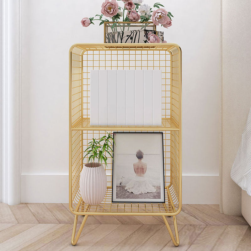 Modern Metal Bedside Cabinet Open Storage Nightstand with Shelves 14"L x 12"W x 26"H Gold 1 Piece Clearhalo 'Bedroom Furniture' 'furn' 'furn_night_stand' 'Furniture' 'night_stand' 'Nightstands' 6102352