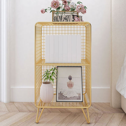 Modern Metal Bedside Cabinet Open Storage Nightstand with Shelves 14"L x 12"W x 26"H Gold 1 Piece Clearhalo 'Bedroom Furniture' 'furn' 'furn_night_stand' 'Furniture' 'night_stand' 'Nightstands' 6102352